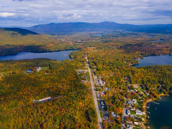 Center Harbor Town Center Aerial View Fall Including Lake Kanasatka — Stock Photo, Image