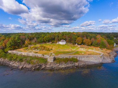 Fort McClary aerial view in fall on Piscataqua River at Portsmouth Harbor in Kittery Point, town of Kittery, Maine ME, USA.  clipart