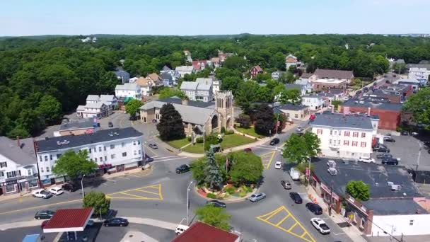 Vista Aérea Cliftondale Square Incluyendo Family United Methodist Church Histórica — Vídeo de stock