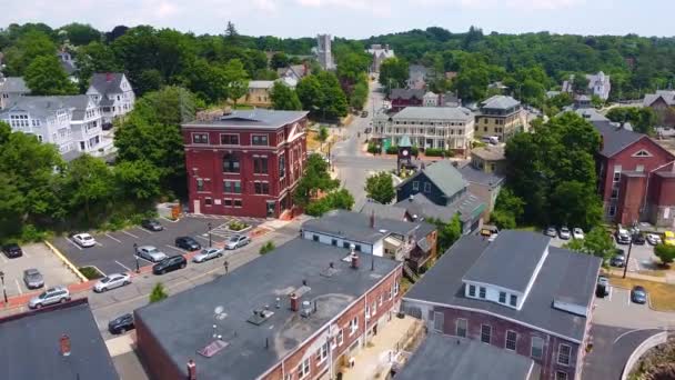 Methuen Centro Histórico Cidade Vista Aérea Incluindo Broadway Spicket Falls — Vídeo de Stock