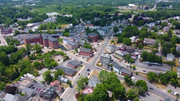 Methuen Historisches Stadtzentrum Luftaufnahme Einschließlich Broadway Und Spicket Falls Historic — Stockvideo