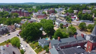 Methuen tarihi şehir merkezi hava manzarası Broadway ve Spicket River, Methuen, Massachusetts MA, ABD. 
