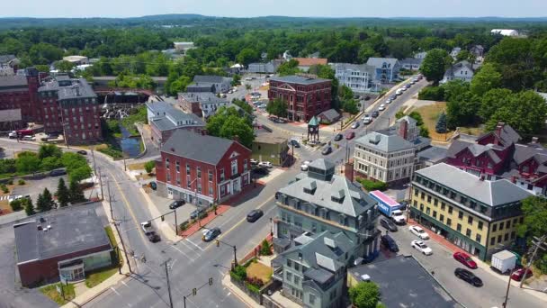 Methuen Historic City Center Aerial View Including Broadway Spicket Falls — Stock Video