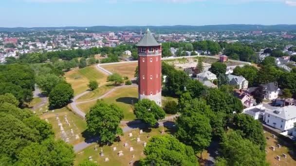 High Service Water Tower Reservoir Uitzicht Vanuit Lucht Stad Lawrence — Stockvideo