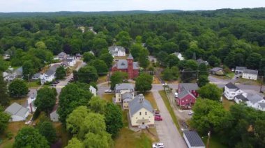Plaistow şehir merkezinin hava manzarası. Kasaba üzerindeki tarihi belediye binası. Plaistow, New Hampshire NH, ABD.. 