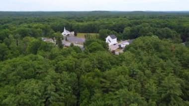 Danville şehir merkezinin hava manzarası, belediye binası, polis departmanı ve Baptist Kilisesi, Danville, New Hampshire NH, ABD. 