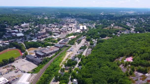 Vista Aérea Centro Histórico Fitchburg Incluindo Laurel Hill Nashua River — Vídeo de Stock
