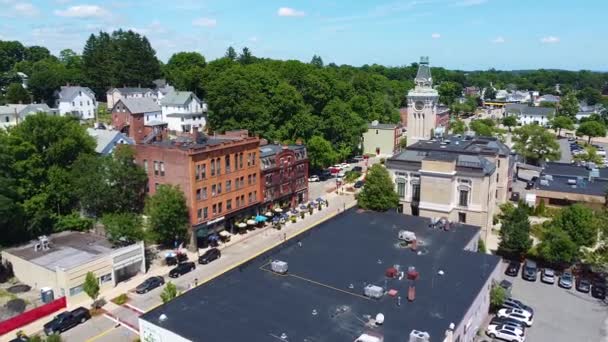 Marlborough City Center Aerial View Main Street Including City Hall — Vídeos de Stock