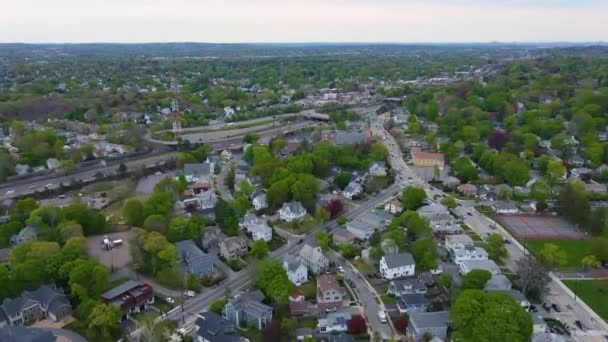 West Newton Interstate Highway Luchtfoto Afslag 125 Met Boston Moderne — Stockvideo