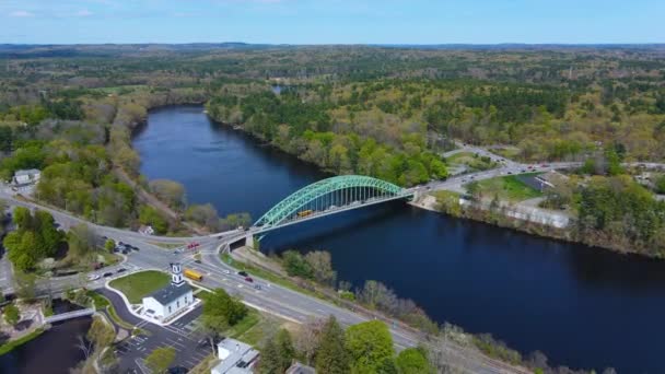 Historic Meeting House Pont Tyngsboro Sur Merrimack River Vue Aérienne — Video