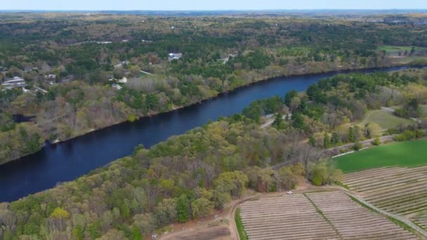 Vue Aérienne Parlee Farm Merrimack River Dans Ville Tyngsborough Massachusetts — Video