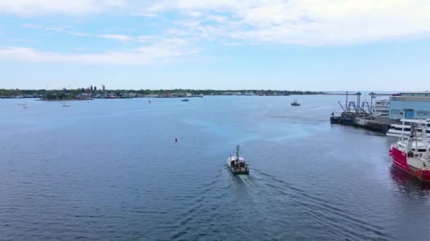 Nueva Vista Aérea Del Puerto Bedford Con Barcos Pesca Atracados — Vídeos de Stock