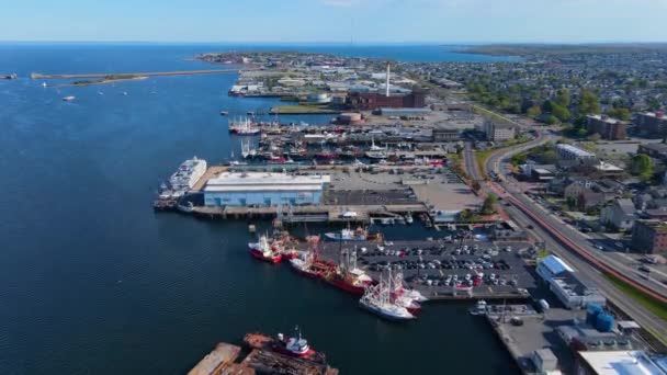 Nouvelle Vue Aérienne Port Bedford Avec Des Bateaux Pêche Amarrés — Video