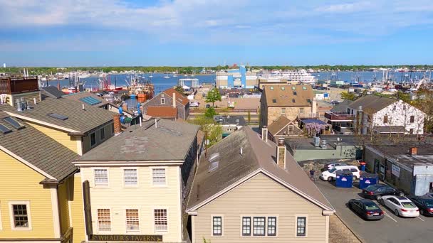 New Bedford Centro Histórico Cidade Vista Aérea Com Porto Barcos — Vídeo de Stock