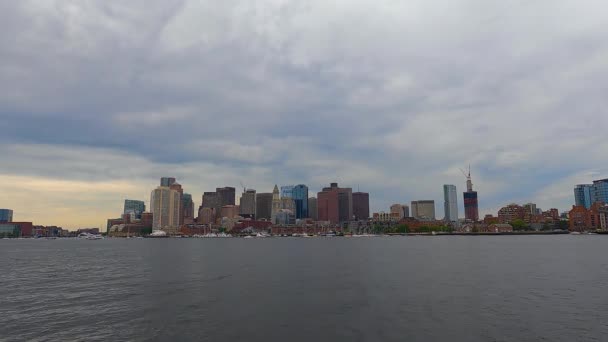 Time Lapse Videó Bostoni Modern Pénzügyi Negyed Skyline Vízparti Egy — Stock videók