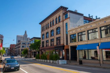 194 Washington Caddesi 'ndeki tarihi ticari binalar Providence şehir merkezindeki Aborn Caddesi, Rhode Island RI, ABD. 