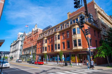 70 Washington Caddesi 'ndeki tarihi ticari binalar Providence şehir merkezindeki Union Caddesi, Rhode Island RI, ABD. 