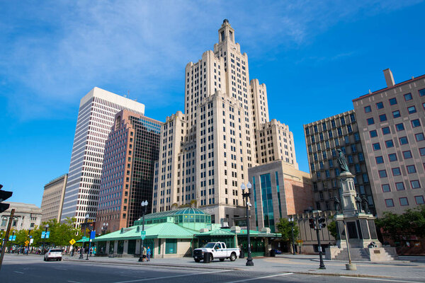 Providence modern city skyline at Kennedy Plaza in downtown Providence, Rhode Island RI, USA. Including Industrial National Bank Building, One Financial Plaza, 50 Kennedy Plaza, etc. 