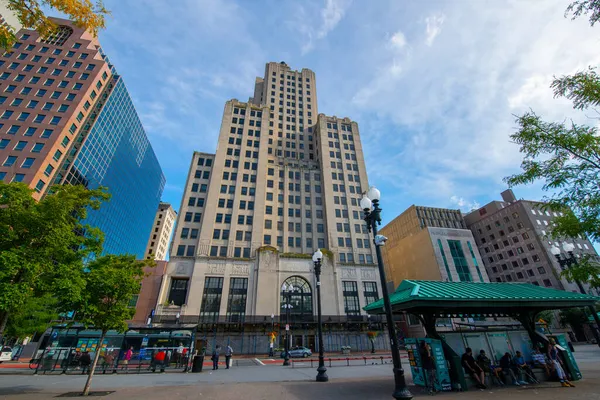 Providence Moderne Stadtsilhouette Kennedy Plaza Der Innenstadt Von Providence Rhode — Stockfoto