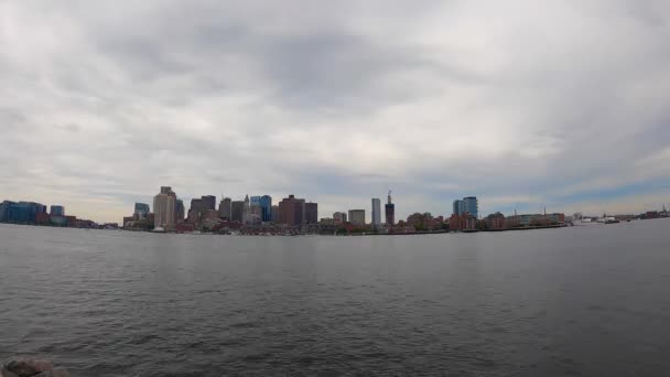 Time Lapse Video Boston Modern Financial District Skyline Waterfront Cloud — стокове відео