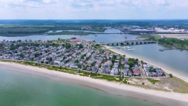 Point Pines Coast Aerial View Western Channel Bridge City Revere — Stockvideo