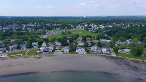 Eisman Beach Lincoln House Point Hava Manzaralı Swampscott Massachusetts Abd — Stok video