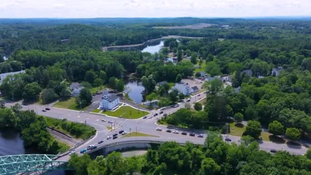 Tyngsborough Historické Centrum Města Flint Pond Letecké Zobrazení Létě Tyngsborough — Stock video