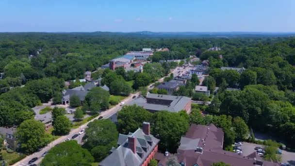 Wellesley Hills Flygbild Washington Street Inklusive Elm Park Och Brandkåren — Stockvideo