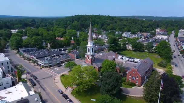 Vue Aérienne Église Congrégationaliste Wellesley Centre Ville Wellesley Massachusetts États — Video