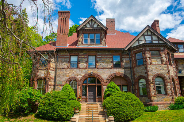 Prescott Estate is a historic house with Medieval Revival built in 1885 at 770 Centre Street in village of Newton Centre, Newton, Massachusetts MA, USA. 