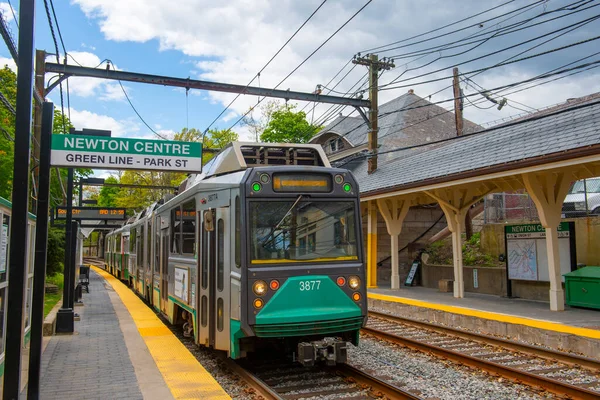 Boston Metro Mbta Ansaldo Breda Tipo Línea Verde Estación Newton — Foto de Stock