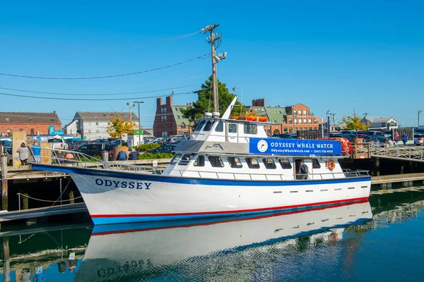 Odyssey Whale Watch Ship Docked Long Wharf Commercial Street Old — Stock Photo, Image