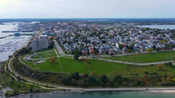 Munjoy Hill Historic Residence Community Close Aerial View Portland Maine — Video