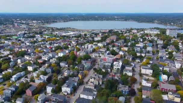 Munjoy Hill Historická Rezidenční Komunita Close Letecký Pohled Portland Maine — Stock video