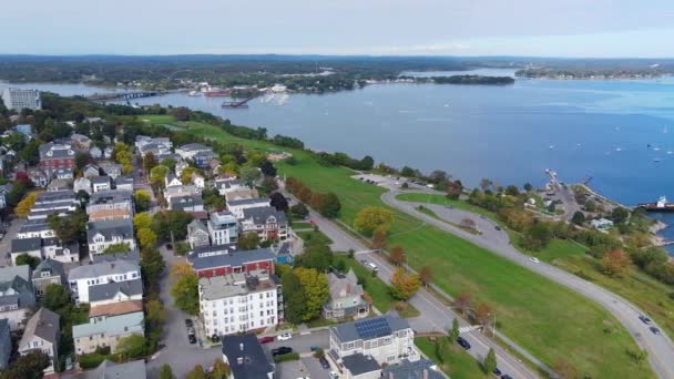 Munjoy Hills Historiska Residens Nära Flygbild Portland Maine Usa — Stockvideo