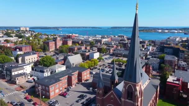 Portland Cathedral Immaculate Conception 307 Congress Street Downtown Portland Maine — Stock Video