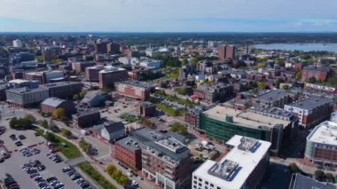 Portland Eski Liman ve Fore River 'ın Portland şehir merkezindeki hava görüntüsü, Maine ME, ABD. 