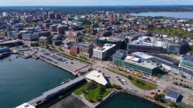 Portland Eski Liman ve Fore River 'ın Portland şehir merkezindeki hava görüntüsü, Maine ME, ABD. 