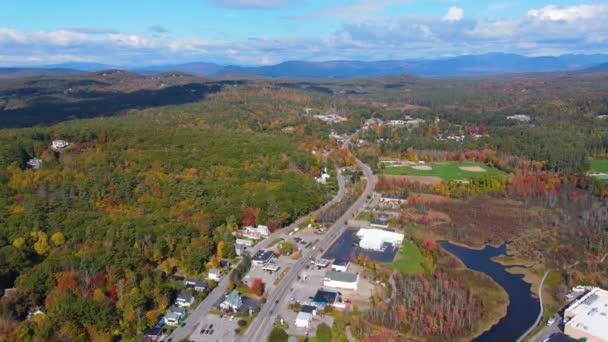 Aerial View White Mountains Fall Route North Bound Town Meredith — Stock Video