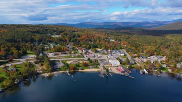 Center Harbor Centrum Města Letecký Pohled Podzim Nábřežím Jezera Winnipesaukee — Stock video