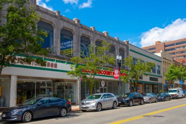 Historic commercial buildings at 1479 Hancock Street in Quincy, Massachusetts MA, USA. 