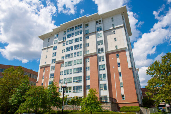 The Amelia Apartments building at 10 Faxon Avenue at Coddington Street in downtown Quincy, Massachusetts MA, USA. 