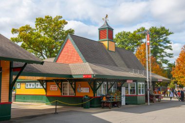 Candy Depot for boarding Thomas Train on Edaville Railroad in Thomas Land USA in Edaville Family Theme Park, town of Carver, Massachusetts MA, USA. 