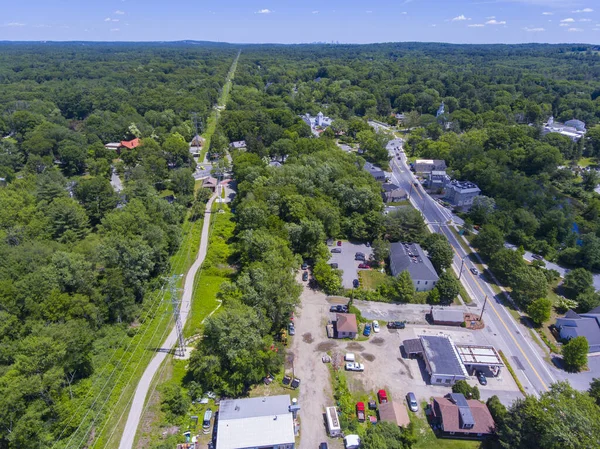 Wayland Historic Town Center Aerial View Summer Boston Post Road — Stock Photo, Image