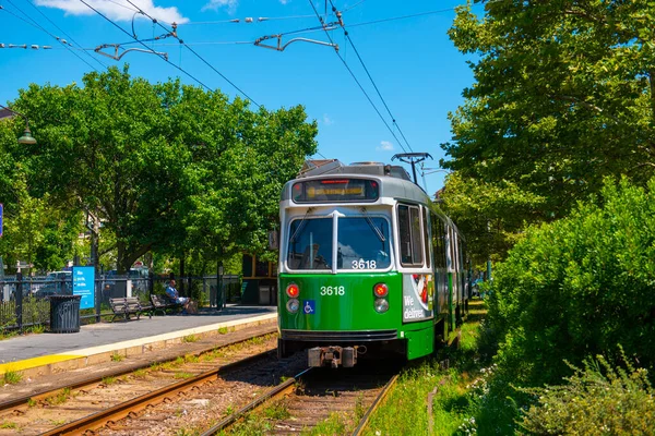 Boston Metro Mbta Kinki Sharyo Type Green Line Coolidge Corner — Stock Photo, Image