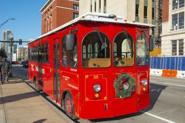 Dallas Antika Trolley Tours otobüsü Dallas, Teksas TX, ABD. 