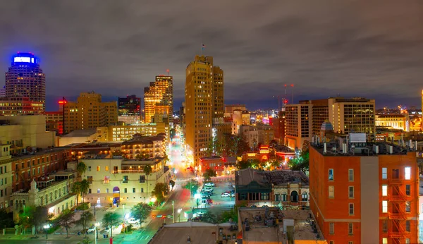 San Antonio Historic City Center Aerial View Navarro Street Night — Stock Photo, Image