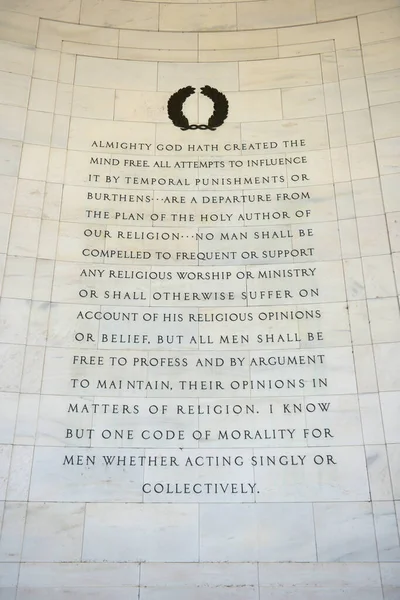 Cytat Jeffersona Thomas Jefferson Memorial Waszyngtonie Usa — Zdjęcie stockowe