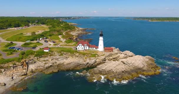 Portland Head Lighthouse Vanuit Lucht Zomer Cape Elizabeth Maine Usa — Stockvideo