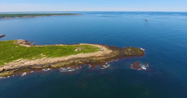 Straitsmouth Island Lighthouse Aerial View Straitsmouth Island Town Rockport Cape — Stockvideo